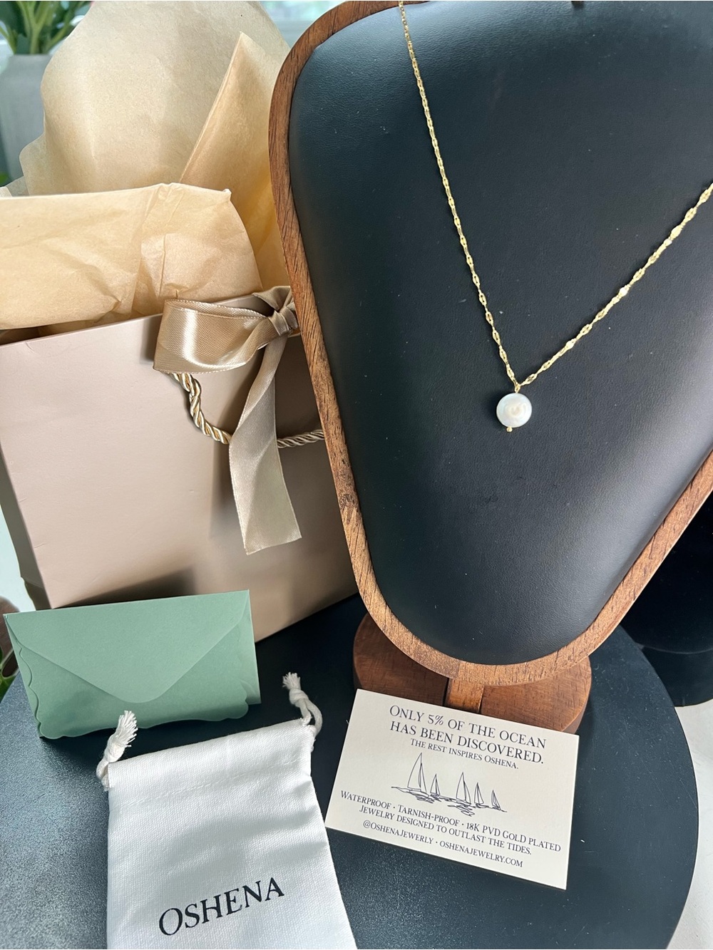 Oshena 18KT Gold Plated Pearl Pendant Necklace - Single White Pearl